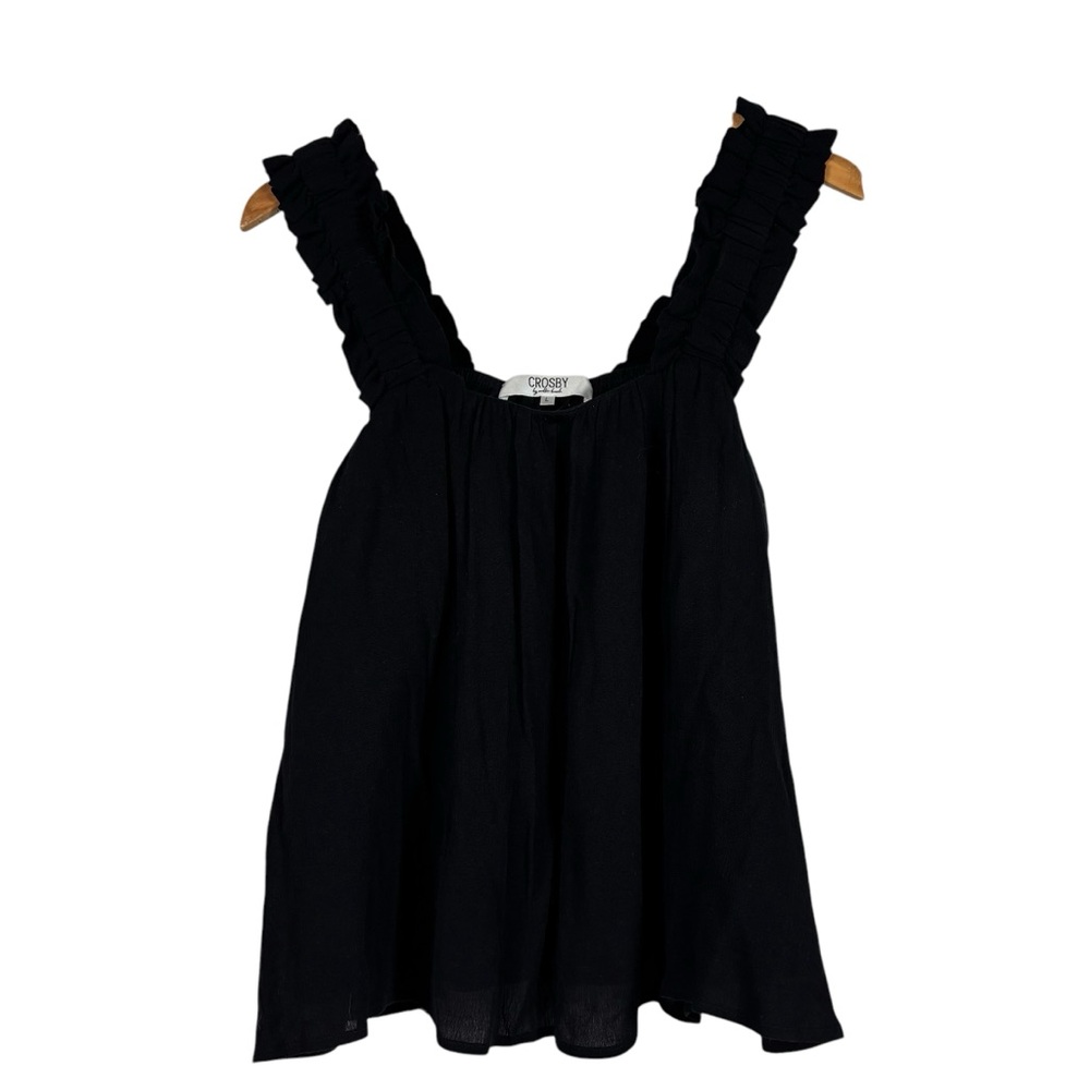 Crosby Mollie Burch Danny Black Sleeveless Tank Top Ruffle Straps Women's Large